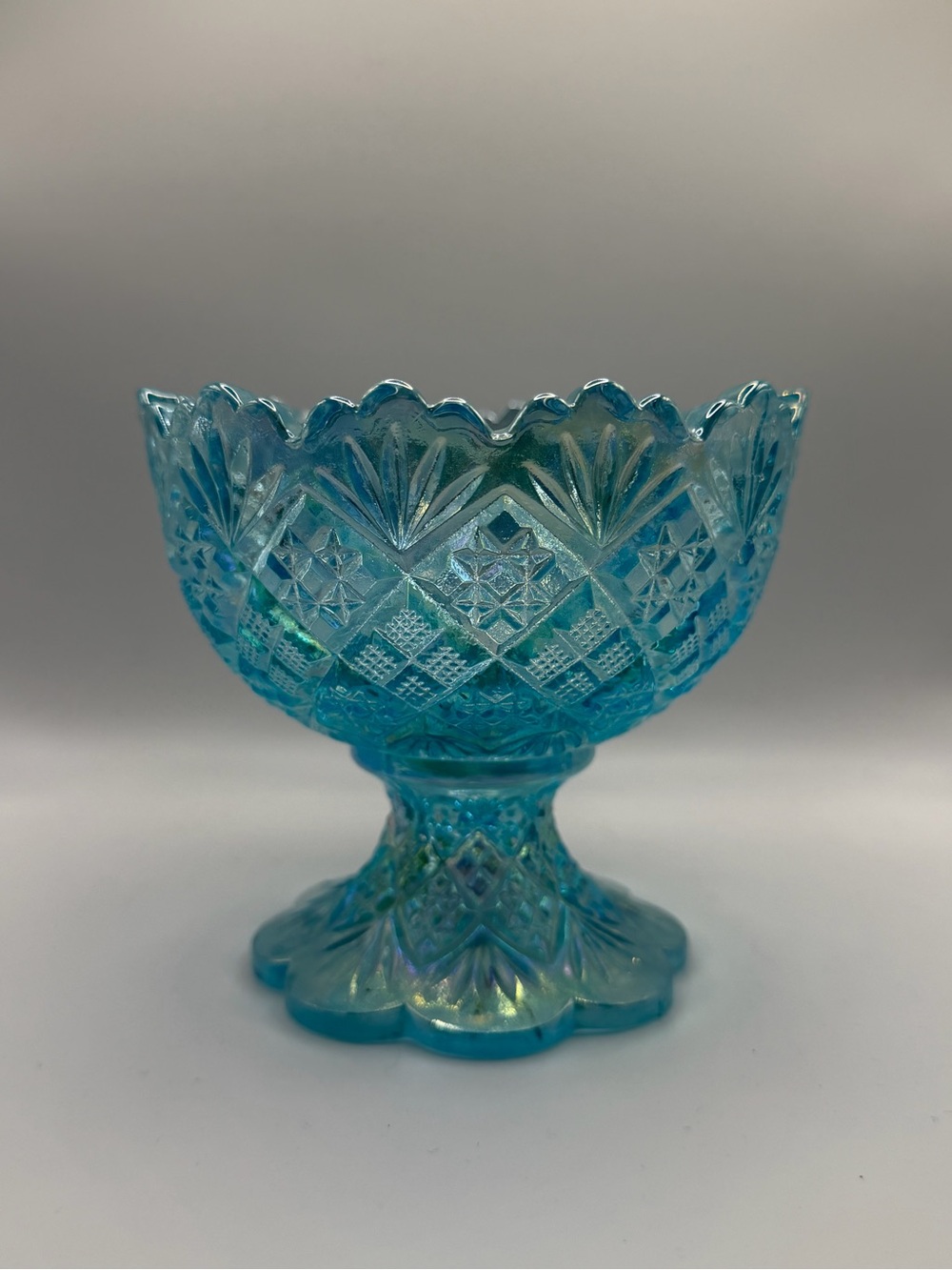 Westmoreland Thumbelina Blue Iridescent Carnival Glass Mini Punch Bowl Only